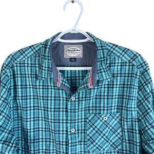 Flag and Anthem‎ Shirt Mens L Blue Plaid L/S Cotton Button Up
